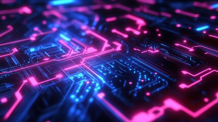 Fototapeta premium Futuristic Circuit Board Design with Neon Lights and Colorful Patterns