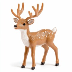 Fototapeta premium Graceful Toy Fawn with White Spots on a White Backdrop for Gentle Play and Imaginative Adventures