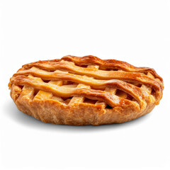 Golden brown apple pie with lattice crust on transparent background