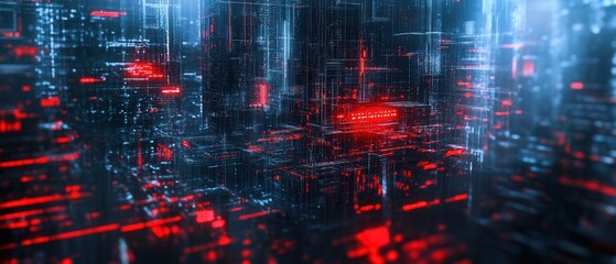 Fototapeta premium Futuristic Digital Landscape with Neon Lights in Red and Blue Tones