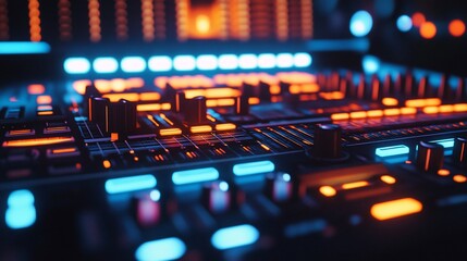 Futuristic music mixer with glowing controls.