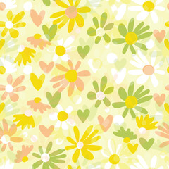 Seamless floral pattern based on traditional folk art ornaments. Colorful flowers on color background. Scandinavian style. Sweden nordic style. Vector illustration. Simple minimalistic pattern.