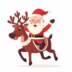 Whimsical Cartoon Santa Claus Riding Adorable Reindeer for Merry Holiday Season Celebration