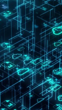 abstract network with clouds and different file and folder icons, sharing data, concept of cloud computing, smart working, global business, big data, isometric view (3d render)
