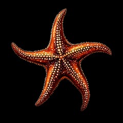 Detailed Orange Starfish Illustration on Black Background for Marine Life Education Resources