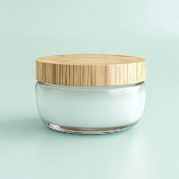 Natural skincare cream jar minimalist design studio setting clean aesthetic close-up view