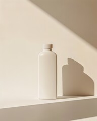Studio setting photography minimalist white bottle display in a calm environment close-up