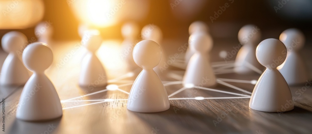 Aufkleber a group of white figurines connected by lines, symbolizing networking and collaboration in a warm, i