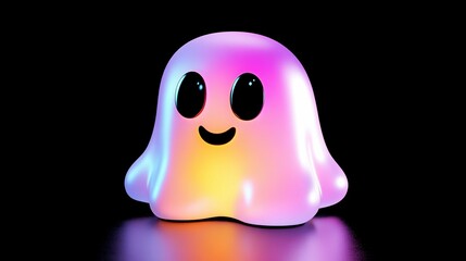 Cute Luminescent Ghostly Being with Big Black Eyes Against a Dark Backdrop Digital Art