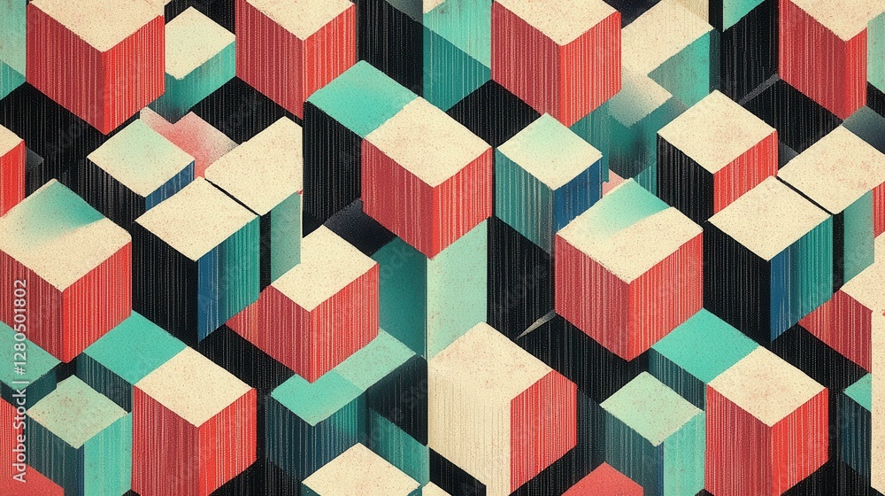 Poster colorful abstract geometric pattern of 3d blocks and cubes