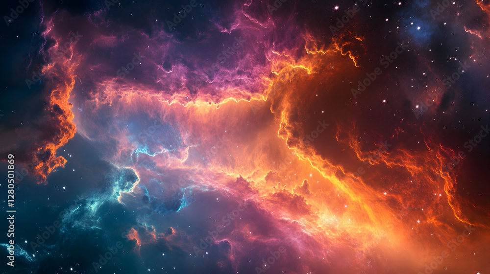 Wall mural space background with blue and orange clouds. galaxy abstract background.