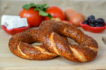 simit - bagels on a wooden table	
