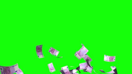 Money explosion and rain overlay kit $ 100 euro bill isolated green screen chroma key and luma matte alpha channel mask 4K 60fps