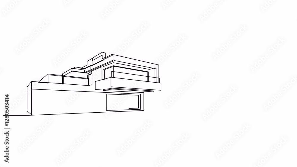 Aufkleber self drawing animation of modern house architecture drawn by continuous one line. single line flat r
