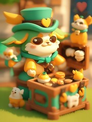 Cute creature opens treasure chest in park