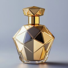 Elegant Geometric Perfume Bottle with Reflective Gold Finish