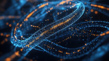 Abstract Bio-Circuit: Intricate neon-blue bio-circuitry illuminated with interconnected golden nodes, symbolizing cutting-edge scientific innovation.