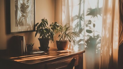 Bright and airy freelancer workspace with a cozy wooden desk