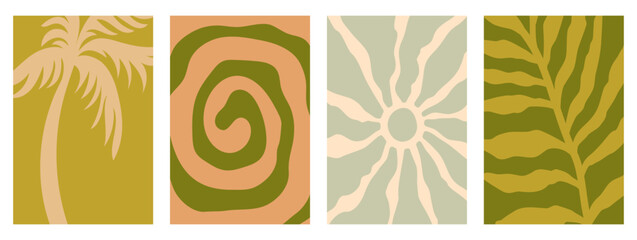 Vector illustration in simple linocut or cut our hand draw naive wavy groovy style, flowers and plants, floral botanic design templates, modern art prints, posters and placards