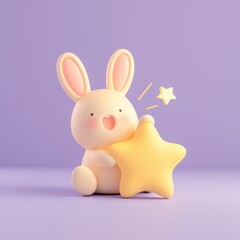 Obraz premium Easter bunny and hope concept. Cute bunny holding a star on a pastel background.
