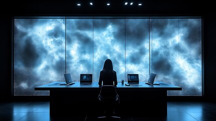 Dark Room Monitor Woman Watch Storm