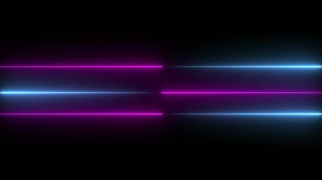 Abstract neon speed line animation. moving from left to right on black screen.Glowing neon line animatiom on black background. Abstract Light Effect Element Design