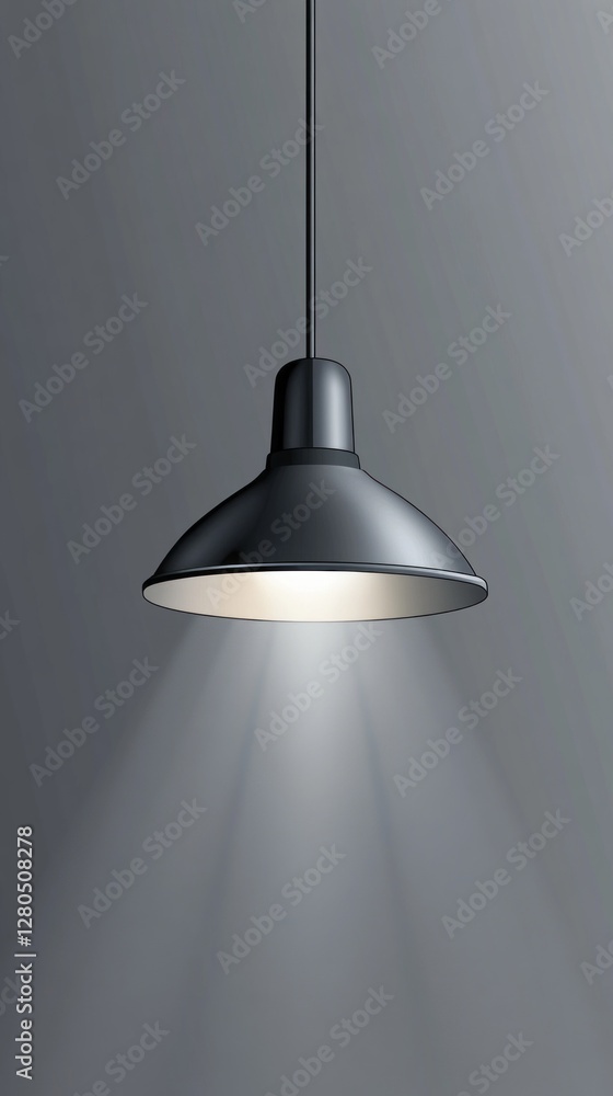 Poster a sleek hanging lamp illuminates a modern room with a soft, warm beam of light, creating a tranquil 