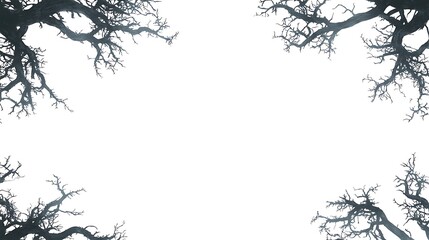 Obraz premium Dark Silhouettes of Leafless Trees Against White Background