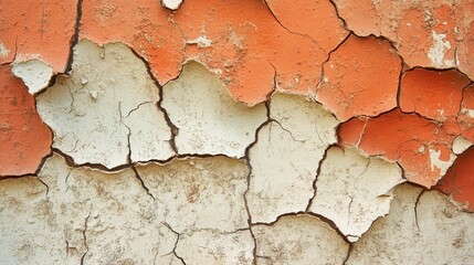 Obraz premium Cracked orange and beige weathered wall texture with peeling paint detail