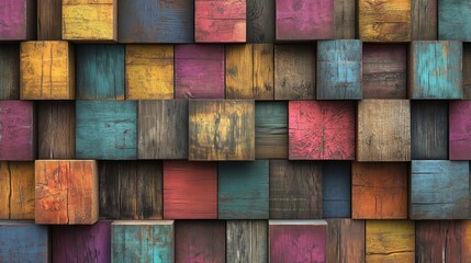 Colorful wooden cube wall texture.