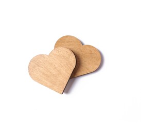Wooden hearts isolated on white background