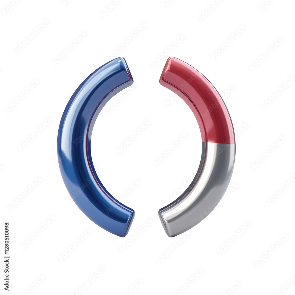 Poster two interlocking curved bars in blue and red with a metallic finish showcase modern design