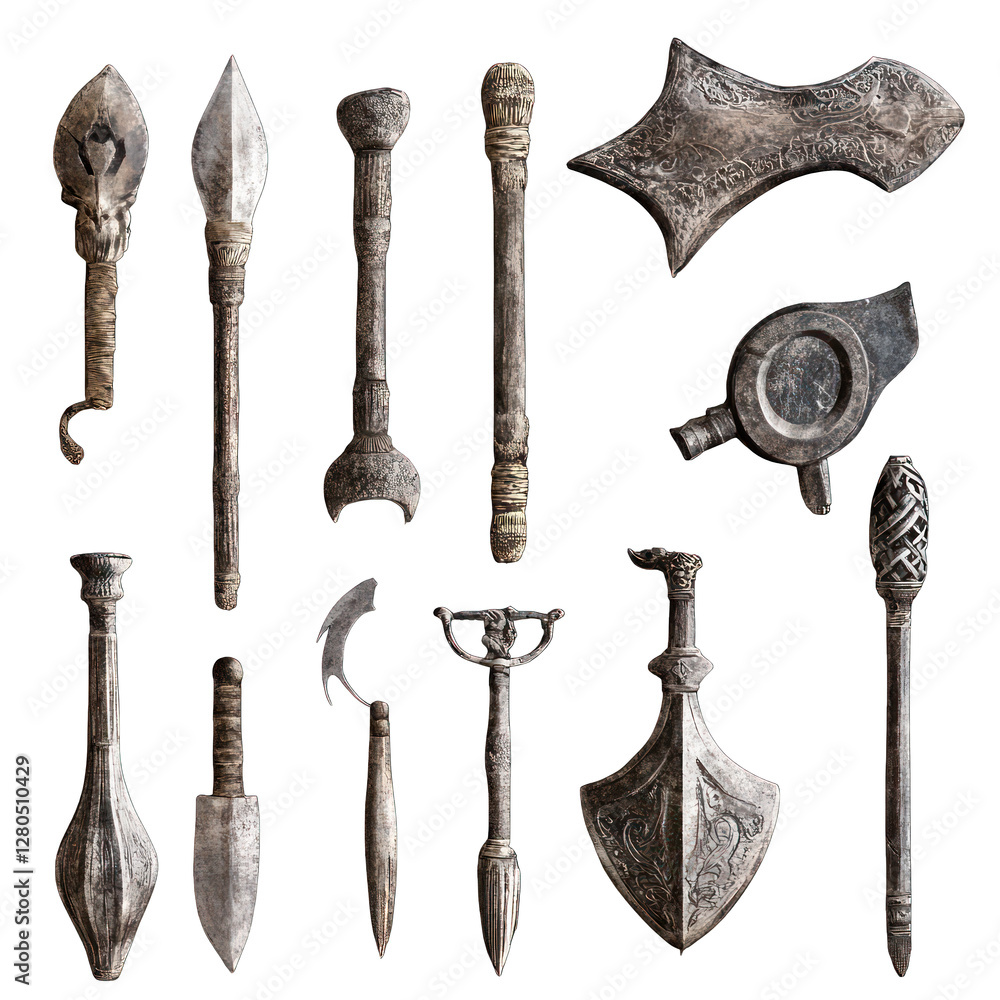 Poster set of ancient vampire hunting tools isolated on transparent background