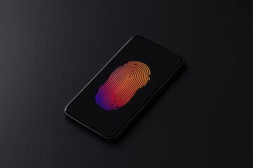 mobile payments biometric authentication security. Smartphone with holographic glowing fingerprint and padlock, symbolizing ultimate security in mobile payments