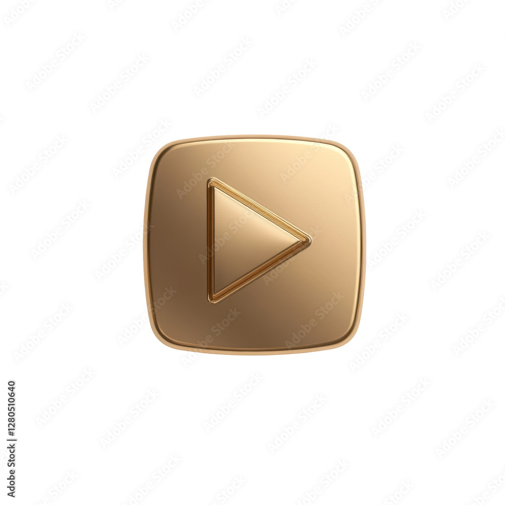 Aufkleber golden play button with raised triangle symbol on smooth polished surface