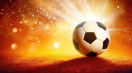 Naklejka premium D-rendered soccer ball with a glossy finish, vibrant orange background, sharp lighting, centered composition.