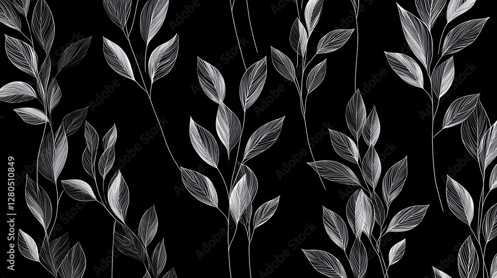 Poster elegant black background with minimalist leaf patterns design