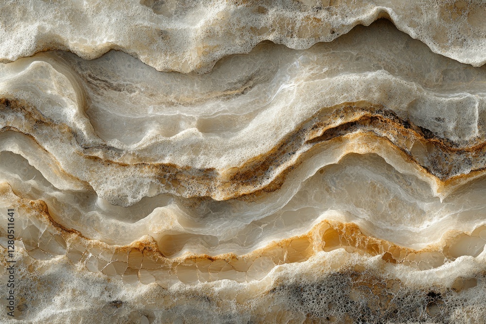 Poster abstract image of layered onyx stone with wavy beige and brown patterns, showcasing its natural text