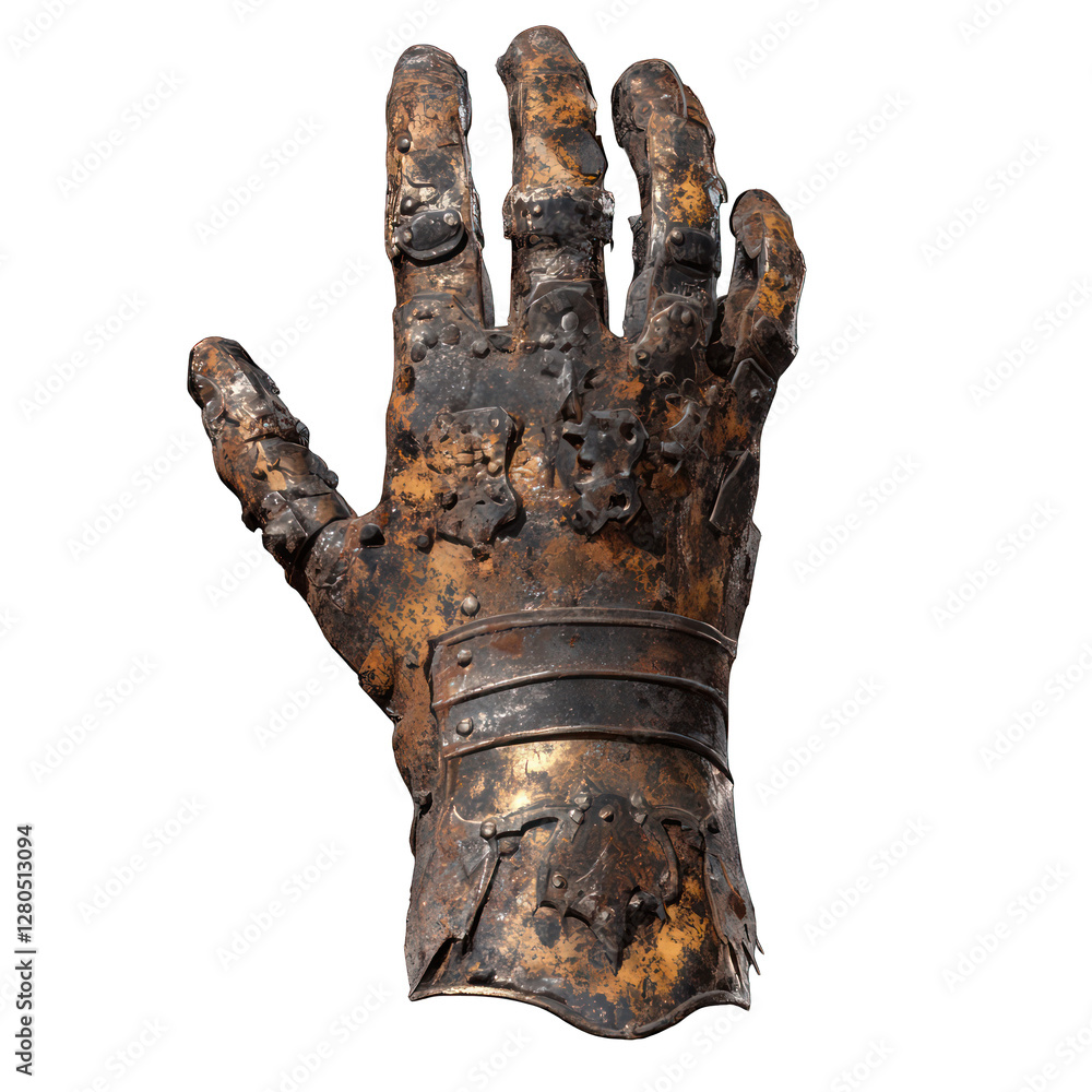 Poster rusty and cursed medieval gauntlet isolated on transparent background