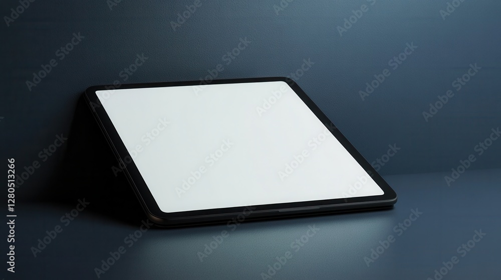 Poster modern minimalist tablet on dark background with blank screen