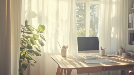Cozy home office with a Scandinavian-inspired design,