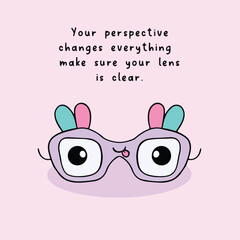 A cute digital illustration of a cute purple glasses, accompanied by an uplifting message about resilience and support, the image features a pastel colored background and hand-drawn text.