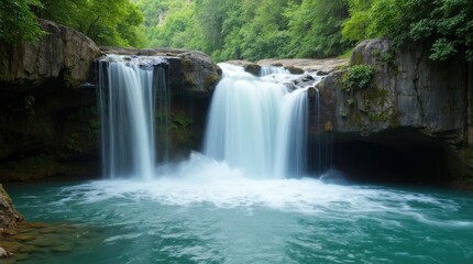 Obraz premium Waterfall Cascading Down Rocky Cliffs