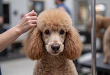 Grooming Session of a Cute Poodle in a Pet Salon Environment