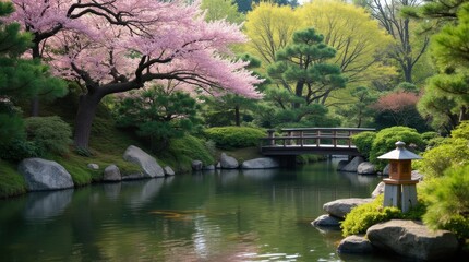 Fototapeta premium Serene Japanese Garden with Koi Pond