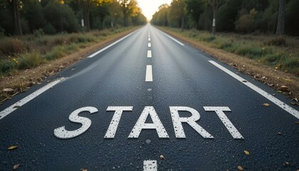 Word New Start on asphalt road