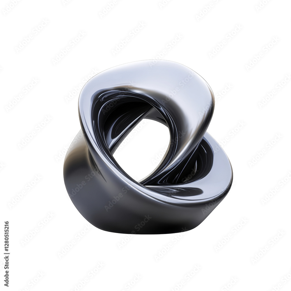 Poster shiny metallic sculpture with twisting loops in modern geometric form