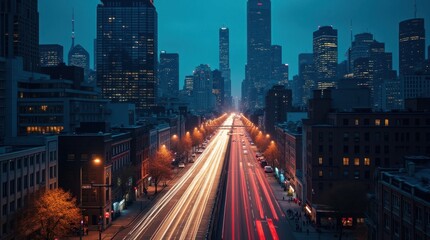 Obraz premium Night Cityscape with Illuminated Skyscrapers