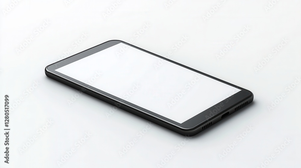 Poster modern smartphone on minimalist surface with blank screen display