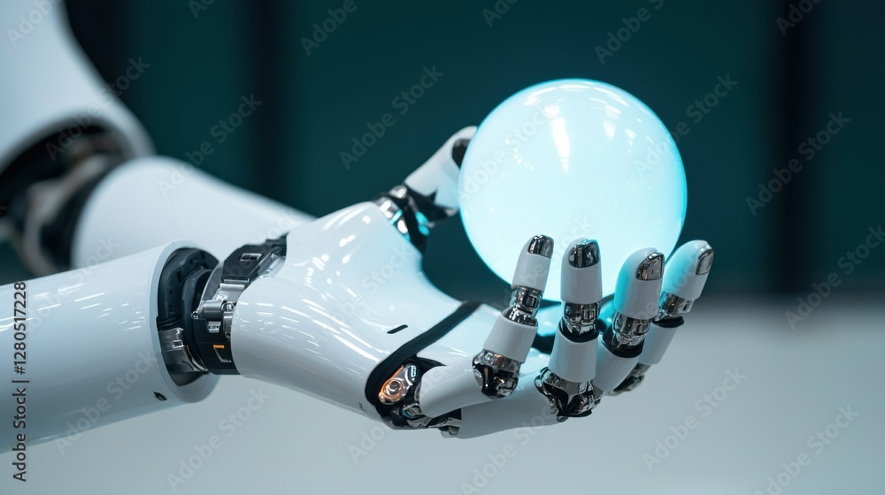 Aufkleber a robotic hand holds a glowing orb, symbolizing advanced technology and innovation in robotics.